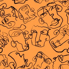Abstract line art portraits seamless faces pattern for wallpaper and fabrics and textiles and packaging and linens