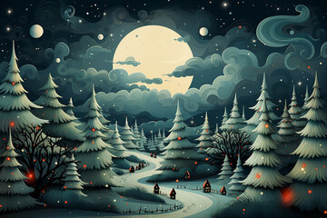 winter landscape with christmas tree Ai generative