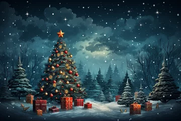 Fotobehang christmas tree with gifts Ai generative © Agnieszka
