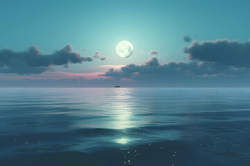 Fototapeta na wymiar Tranquil moonrise over a peaceful ocean