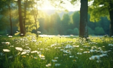 Chamomile summer meadow. Illustration AI Generative.