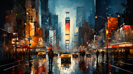 Fototapeta na wymiar Abstract painting of Times Square in New York City at night - Generative AI