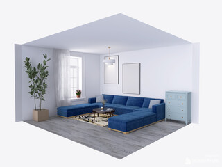 Living room interior 3d render, 3d illustration
