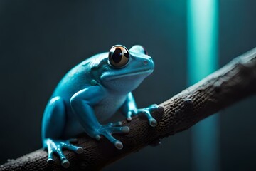 Niebieska żaba na drzewie - obrazy, fototapety, plakaty