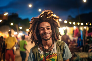 Handsome young african man having fun at a reggae music festival