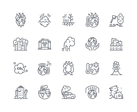 Climate change icons vector outline