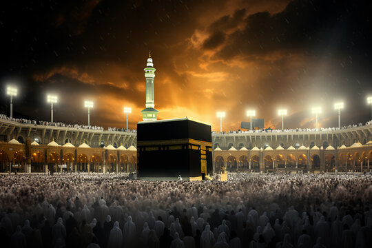 Beautiful kaaba hajj piglrimage in mecca umra eid al adha photo background illustration