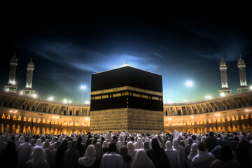 Beautiful kaaba hajj piglrimage in mecca umra eid al adha photo background illustration - obrazy, fototapety, plakaty