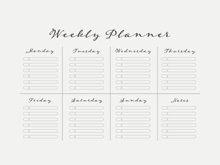 Weekly planner, bullet journal planner template, vector illustration