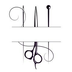 Scissors and sewing needle. Banner for sewing. Sewing salon and tailor sign