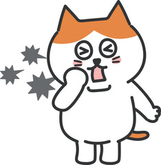 Orange tabby cartoon cat can't stop coughing, vector illustration.
