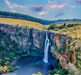Wide angle shot of Berlin Falls in Graskop, Panorama Route, Mpumalanga, South Africa