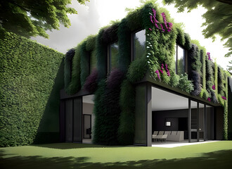 Gardne of a green architecture flat | ecofriendly house | modern looking apartment | Concept Art | Generative AI
