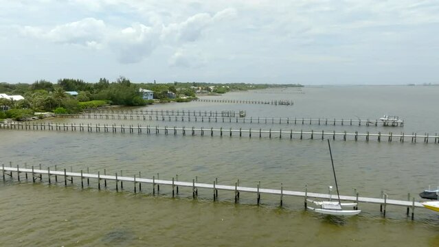 Aerial video long docks 4k