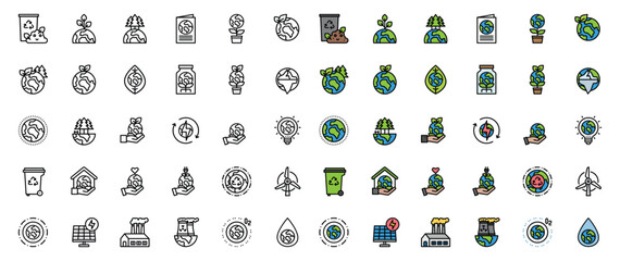 Earth Day Ecology and Environment Icon set. Nature Renewable Energy Icons. Eco Friendly Outline Vector Icon Sign 
