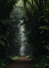 Trilho de floresta com chuva
