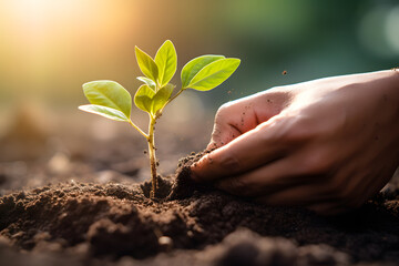 Sustainable Growth: Person Planting Seedling - Generative AI