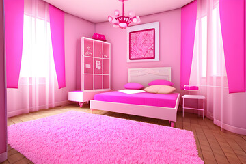 bedroom with pink bed