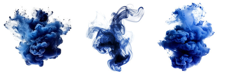 Navy blue color paint splash ink cloud in water isolated transparent - Generative AI - obrazy, fototapety, plakaty