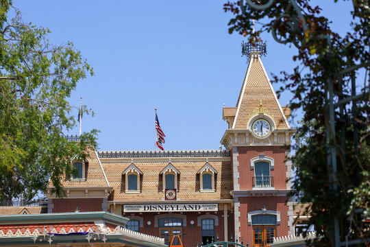 The population sign on Main Street U.S.A. railroad station which is the total people attended to the park since opening and is updated every 50 million people. Anaheim, California USA on May 13, 2023.