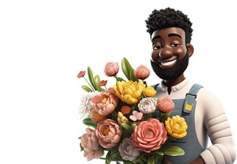 Black Man Florist Isolated White Background Good Looking With Copyspace Generative AI