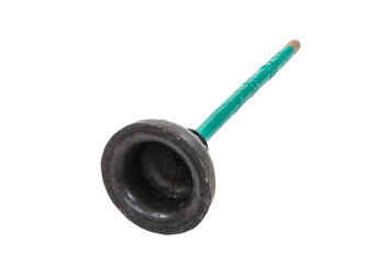Business end of a grungy old toilet plunger.  Isolated with cut out background.