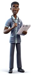 Black Man Registered Nurse Isolated White Background Charming With Copyspace Generative AI