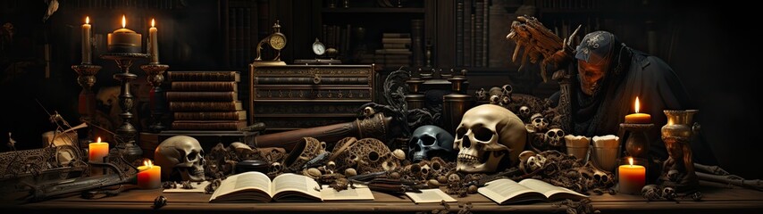 Fototapeta na wymiar a group of skulls on a table