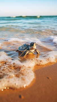 a baby turtle on the beach