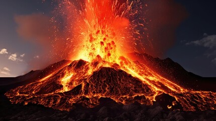 a volcano erupting with lava