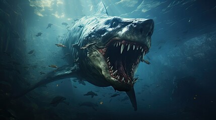 Obraz premium a shark swimming in the water