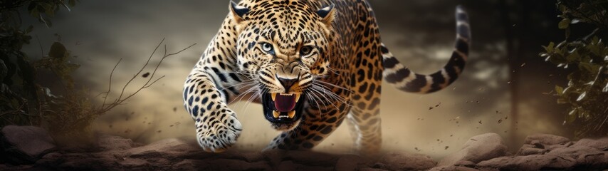 Fototapeta na wymiar a leopard with its mouth open