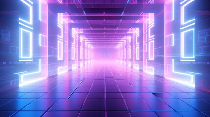 a futuristic hallway with fluorescent neon lights.