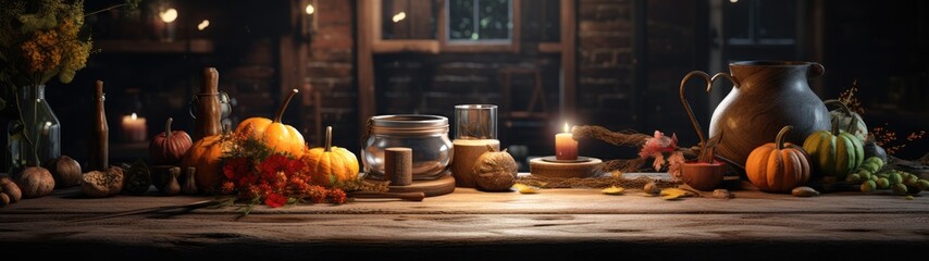 Obraz na płótnie Canvas a candle and a jar on a table
