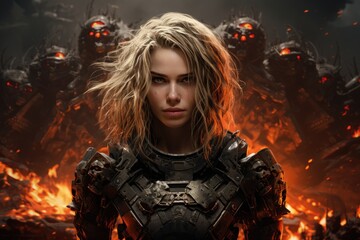 Obraz premium a woman in armor with red eyes