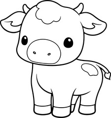 Cow vector illustration. Black and white outline Cow coloring book or page for children