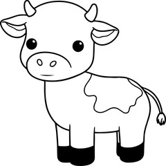 Cow vector illustration. Black and white outline Cow coloring book or page for children