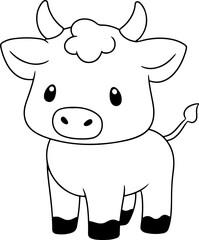 Cow vector illustration. Black and white outline Cow coloring book or page for children