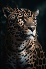 Fototapeta na wymiar Portrait of Jaguar Dramatic and Cinematic Lighting Photography, Generative AI