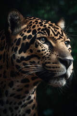 Fototapeta premium Portrait of Jaguar Dramatic and Cinematic Lighting Photography, Generative AI