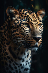 Fototapeta na wymiar Portrait of Leopard Dramatic and Cinematic Lighting Photography, Generative AI
