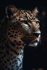Fototapeta na wymiar Portrait of Leopard Dramatic and Cinematic Lighting Photography, Generative AI