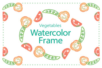おしゃれな野菜の水彩風イラスト。フレームを使ったデザイン・テンプレート。ベクター素材だからデザインに使いやすい。