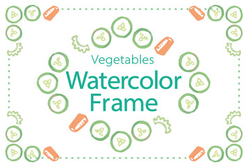 おしゃれな野菜の水彩風イラスト。フレームを使ったデザイン・テンプレート。ベクター素材だからデザインに使いやすい。