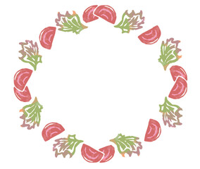 おしゃれな野菜の水彩風イラスト・フレーム。ベクター素材だからデザインに使いやすい。