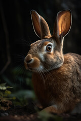 Fototapeta premium Portrait of Rabbit Dramatic and Cinematic Lighting Photography, Generative AI