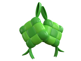Simple green hanging ketupat food in 3d illustration