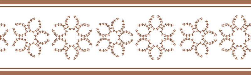 Coffee bows. Watercolor illustration. Abstract flowers border. Improvised flowers from drawn bows for your design