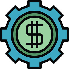 Finance gear icon outline vector. Job dashboard. Work project color flat