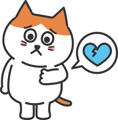 Orange tabby cartoon cat has a heartache, vector illustration.